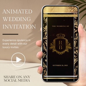 Multi-Page Luqury ROYAL BLACK GOLD Wedding Video Evite, Electronic Wedding Or Save The Date Animated Video Invitation