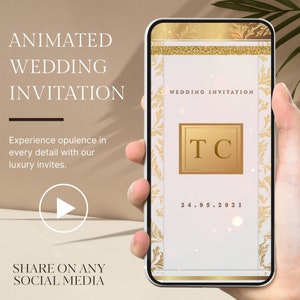 Multi-Page Luxury White Gold Wedding Video Invitation, Save The Date Animated Video Invitation, Video Evite, Wedding Card, Luxury Invitation