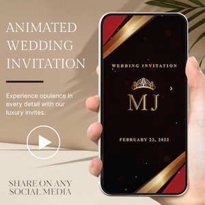 Mehrseitige Luxus-Schwarz-Rot-Gold-Hochzeits-Video-Einladung, Save The Date Animierte Video-Einladung, Video Evite, Luxus-Einladung