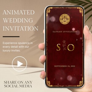 Multi-Page Maroon & Gold Wedding Video Invitation, Save The Date Animated Video Invitation, Video Evite,