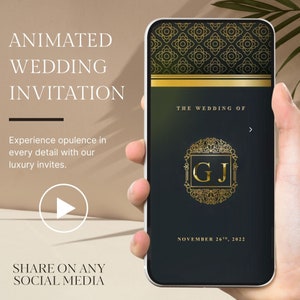 Multi-Page Luxury dark shade Gold Wedding Video Invitation, Save The Date Animated Video Invitation, Video Evite, Wedding Card