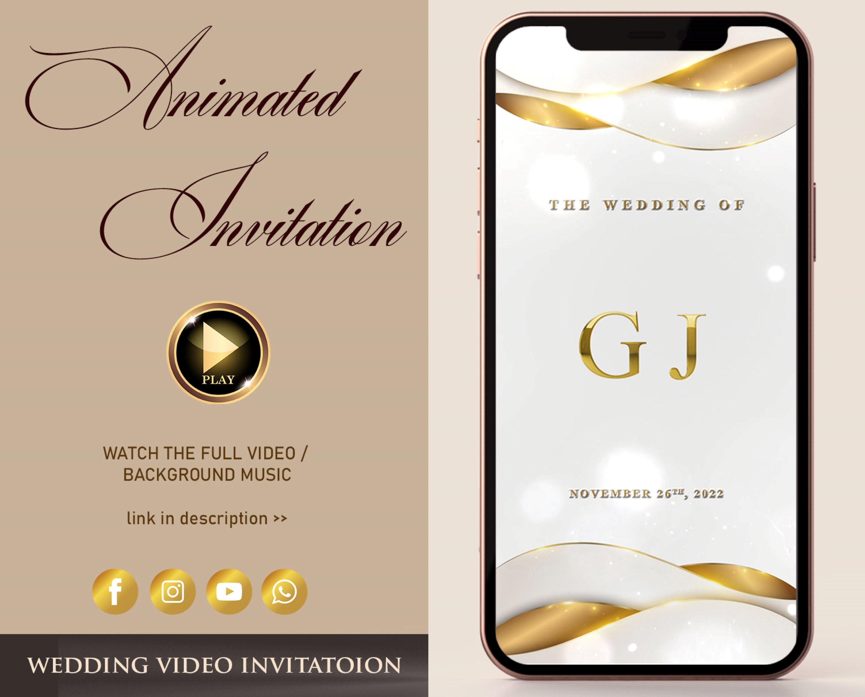 Multi-page Luxury White Gold Wedding Video Invitation Save - Etsy