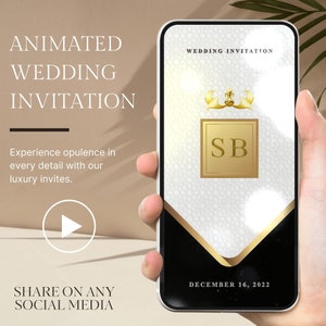 Multi-Page Luxury White Gold Black Wedding Video Invitation, Save The Date Video, Video Evite, Wedding Card, Luxury Invitation, Navy, Silver