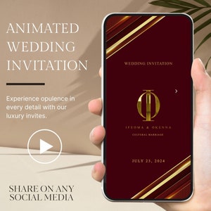 Multi-Page Luxury  RED GOLD Wedding Video Invitation, Save The Date Animated Video Invitation, Video Evite,