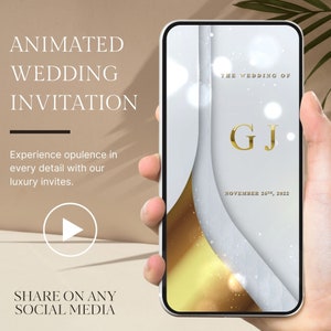 Mehrseitige Luxus-Weißgold-Hochzeits-Video-Einladung, Save The Date Animierte Video-Einladung, Video Evite, Luxus-Einladung