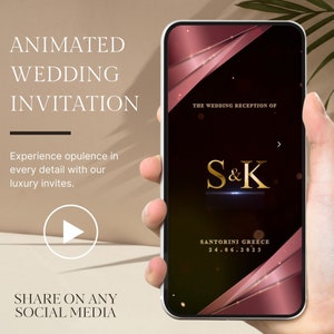 Mehrseitige Luqury Rose Gold Hochzeit Video Evite, elektronische Hochzeit ODER Save The Date Animierte Video Einladung, E-Invite für Smartphone
