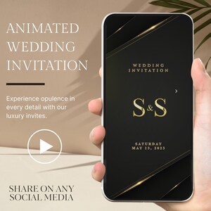 Multi-Page Luxury Black Gold Wedding Video Invitation, Save The Date Animated Video Invitation, Video Evite,
