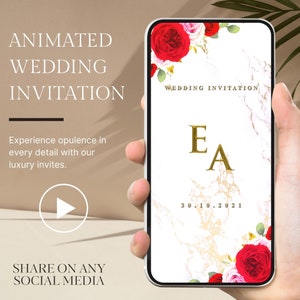Multi-Page Red Floral Wedding Video Invitation, Save The Date Animated Video Invitation