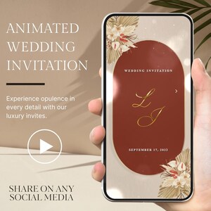 Multi-Page Bohemian Rustic Wedding Video Invitation, Save The Date Animated Video Invitation, Video Evite, Wedding Card, Luxury Invitation