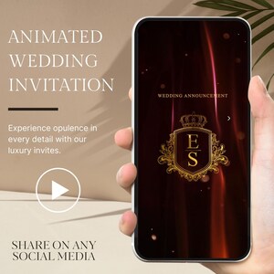 Multi-Page Luxury  RED GOLD Wedding Video Invitation, Save The Date Animated Video Invitation, Video Evite,