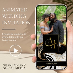 Multi-Page Luxury MARBLE BLACK WHITE Wedding Video Invitation, Save The Date Animated Video Invitation, Video Evite,