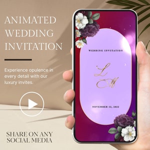 Multi-Page Luxury Red Purple Gold Wedding Video Invitation, Save The Date Animated Video Invitation, Video Evite, , Luxury Invitation
