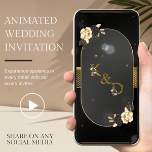 Mehrseitige Schwarz-Gold-Hochzeits-Video-Einladung, Save The Date Animierte Video-Einladung, Video Evite, Hochzeitskarte, Luxus-Einladung