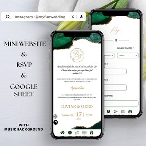 Digital EMERALD and GOLD Wedding Invitation & RSVP - Mini Wedding Website