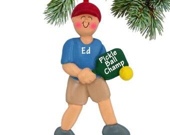 Personalized Pickleball Male Christmas Ornament.