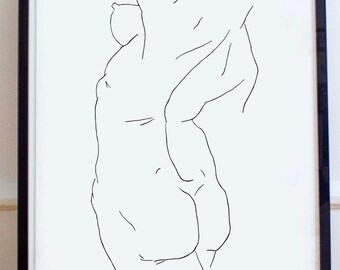 Minimalist Nude Line Art Poster, Female Torso Print, Modern Wall Art, Black White Body Drawing, Bedroom Decor Art Gift