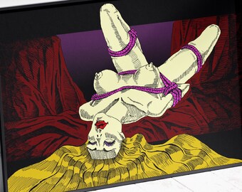 Shibari Rope Bondage Art Print | Erotic Nude Illustration