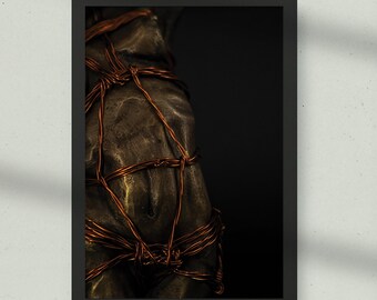Fine Art Nude Sculpture Print, Shibari Inspired Bronze Torso Photo, Erotic Boudoir Wall Art, Minimalist Female Body Poster