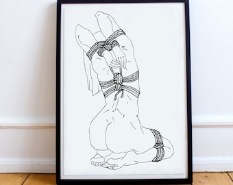 Shibari Nude Art Print | Minimalist Rope Bondage Poster