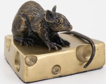 Bronze mouse sculpture | Small mouse on a block of cheese | Cute vintage style figurine |  Collectible bonsai figurine | Cute mouse statue