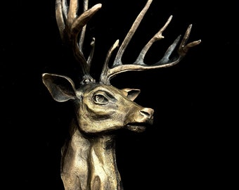 Bronze sculpture wall art  | Reindeer buck figurine | Animal sculpture decoration | Hunt wall trophy | Animal home decor | Hunting art