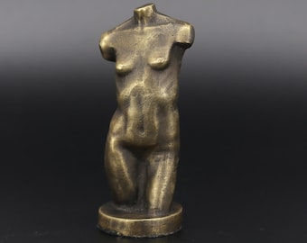 Small Bronze Female Torso Sculpture, Art Nouveau Nude, Handmade Figurine, Modernist Erotic Fine Art, Collector Desk Sculpture