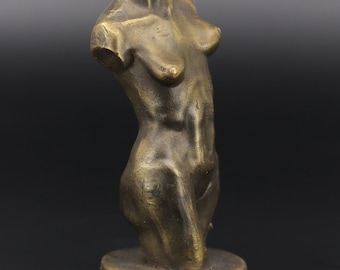 Small Bronze Female Torso Sculpture, Twisted Nude Figurine, Contemporary Expressive Art, Handmade Bronze, Sensual Fine Art Decor