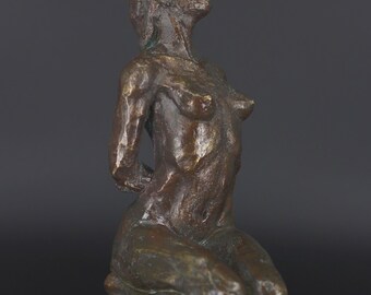 Bronze Kneeling Female Sculpture, Expressive Nude Figure, Handmade Fine Art Statue, Classical Style, Figurative Bronze, Collector Piece