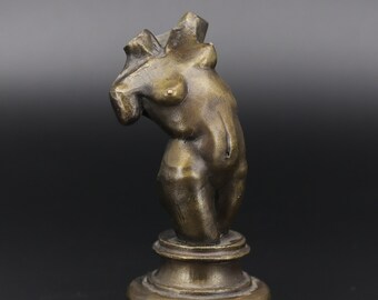 Small Bronze Female Torso Sculpture on Base, Contemporary Nude Figurine, Handmade Minimal Art, Fine Art Decor, Collector Gift