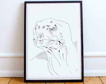 Sea Turtle Profile Line Art Print, Minimalist Turtle Drawing, Ocean Animal Wall Art, Coastal Decor, Marine Life Poster