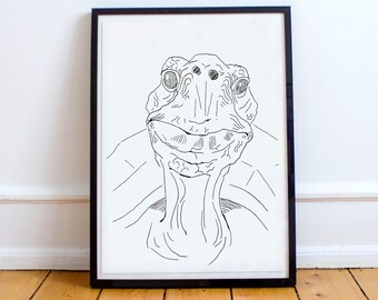 Sea Turtle Line Drawing Print, Turtle Face Illustration, Minimalist Ocean Animal Wall Art, Coastal Decor Poster, Marine Life Artwork