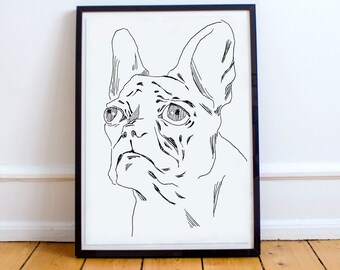 French Bulldog Wall Art Print, Frenchie Line Drawing, Dog Portrait Illustration, Minimalist Pet Art, French Bulldog Lover Gift