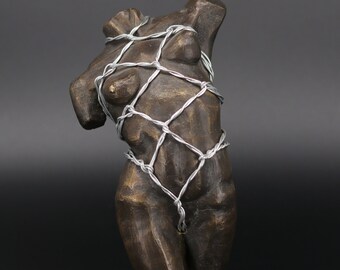 Bronze Shibari Torso Sculpture | Erotic Bondage Art Figurine