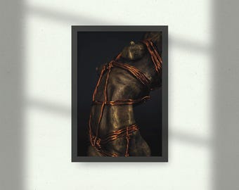 Shibari Rope Art Print, Nude Bondage Sculpture Photo, BDSM Wall Decor, Sensual Rope Body Artwork, Boudoir Fetish Poster