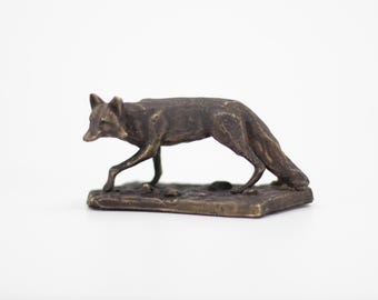 Red fox figurine | Bronze miniature | Animal sculpture miniature | Red fox statuette | Vintage fox sculpture | Red fox animal sculpture |
