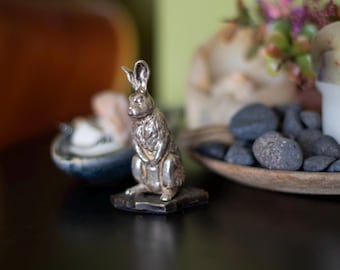 Sterling Silver Rabbit miniature | Wild hare statuette | |Bunny figurine | Handmade animal statue | Wild rabbit figurine