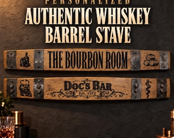 Personalized Bar Sign, Rustic Home Bar Decor, Reclaimed Whiskey Barrel Stave