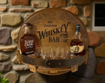 Rustic Bourbon Barrel Wall Shelf: Whiskey & Wine Bar Organizer