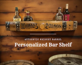 Rustic Whiskey Barrel Shelf: Wall Mounted Home Bar Decor