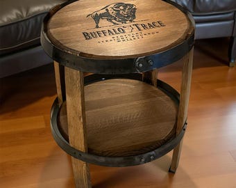 Rustic Whiskey Barrel Side Table: Reclaimed Wood, Man Cave Bar Decor