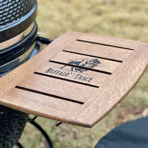 White Oak Grill Side Shelves: Custom Engraved for Big Green Egg