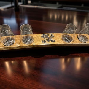Whiskey Flight Board | Reclaimed Oak Barrel Tasting Tray with Personalized Engraving