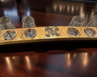 Whiskey Flight Board | Reclaimed Oak Barrel Tasting Tray with Personalized Engraving