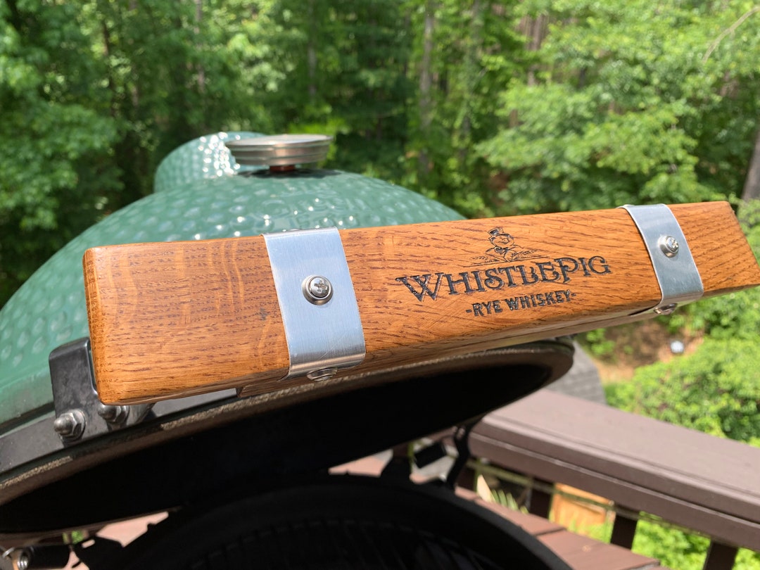 Personalized Big Green Egg Handles Whiskey Barrel Stave Grill