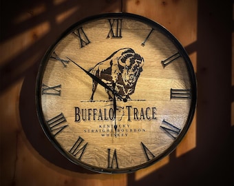 Personalized Whiskey Barrel Clock: Reclaimed Wood Bourbon Bar Decor