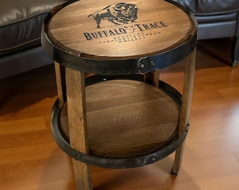 Rustic Whiskey Barrel Side Table: Reclaimed Wood, Man Cave Bar Decor