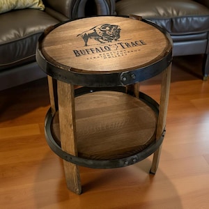 Whiskey Barrel End Table, Rustic Reclaimed Wood Side Table, Man Cave Decor, Bar Furniture, Whiskey Lover Gift, Living Room or Bar Area Stand