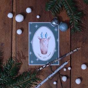 Postkarte Weihnachten Rentier Karte Recyclingpapier nachhaltige Weihnachstkarte mit Schneeflocken