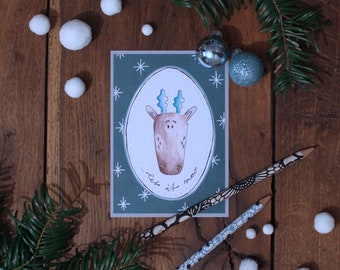 Postcard Christmas Reindeer Card Recycled Paper Sustainable Christmas Card with Snowflakes