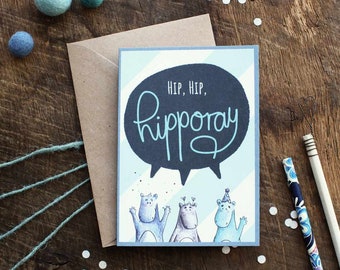 Geburtstagskarte Hippo süße Karte für Kinder zum Geburtstag Nilpferde Kids